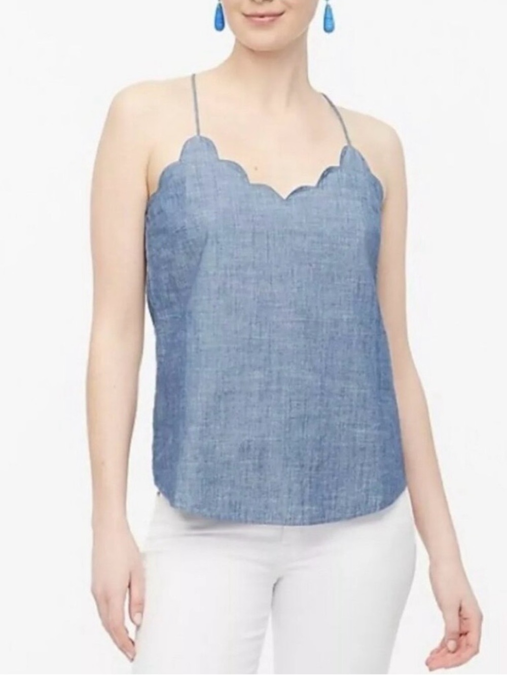 NWT Women’s J. Crew Chambray Scalloped Neck Light Blue Fully Lined Tank Size 4